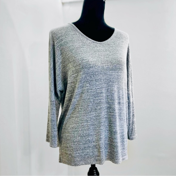 Market & Spruce Heather Gray Long Sleeve Pullover Top CrissCross Back - Picture 2 of 7